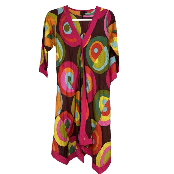 Aller Simplement Small / Medium Boho Hippie Tunic Dress Mod Circles Multicolor - Picture 2 of 6